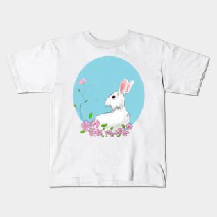 Charming Spring Rabbit and Pink Blossoms Kids T-Shirt